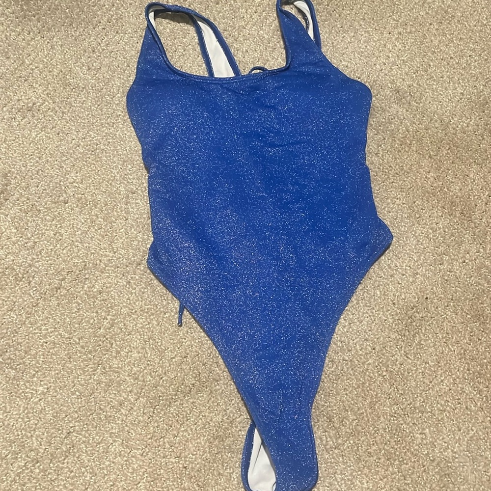 Blue shimmer lace back one piece